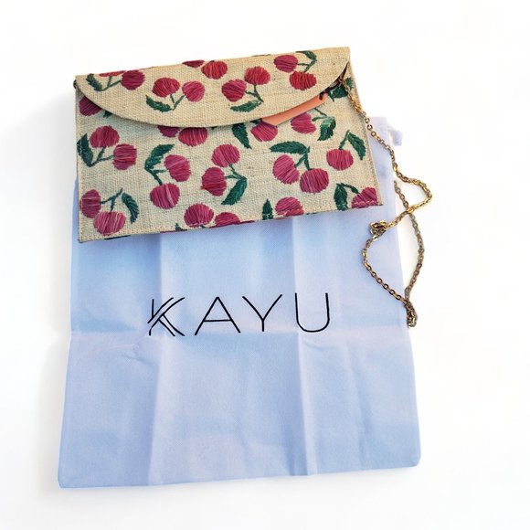 Kayu Handbags - NWT Kayu Maraschino Cherry Straw Clutch Handbag with Gold Metal Chain JCrew